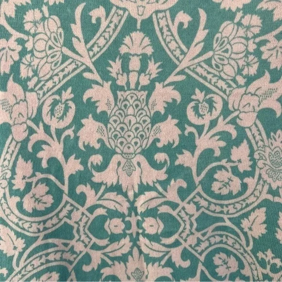 𝅺ann Taylor LOFT teal & white detailed button up sweater, S, floral pineapples. - Picture 8 of 13